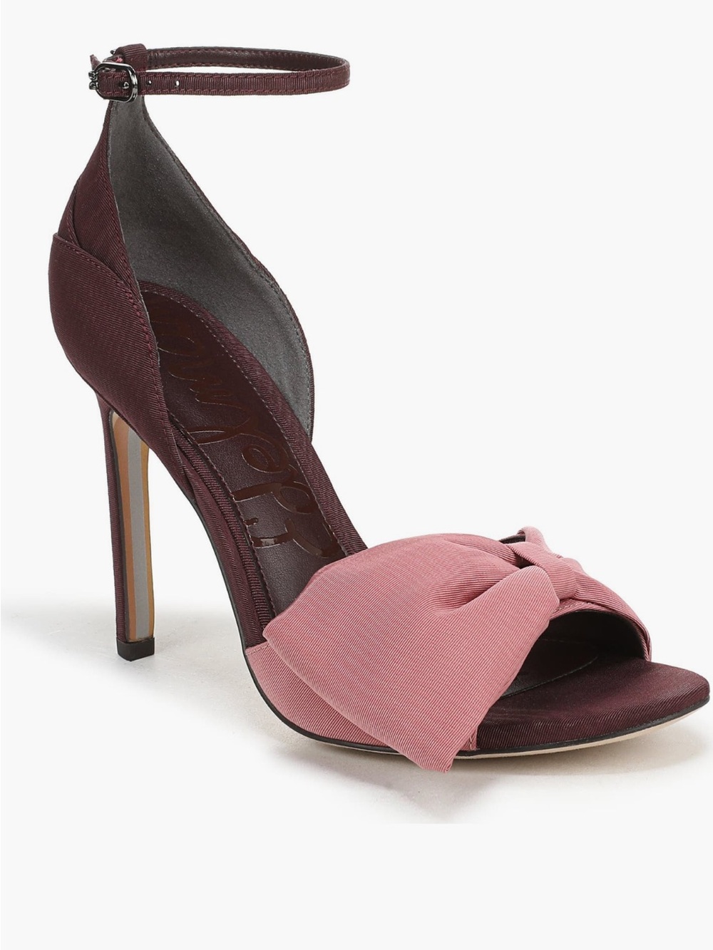 Sam Edelman Two-Tone Knotted Ankle-Strap Heels in Dusty Pink and Burgundy - Picture 2 of 4